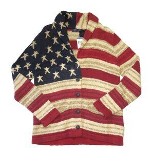 NWT Polo Ralph Lauren Women's Oversize American Flag Cotton Linen Cardigan L
